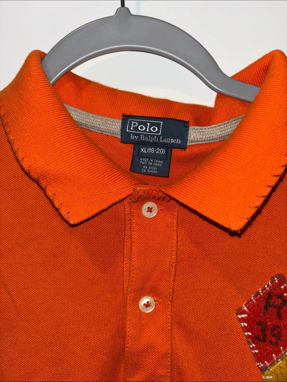 Vintage Ralph Lauren Orange Polo with Patches and Stenciled Graphics
